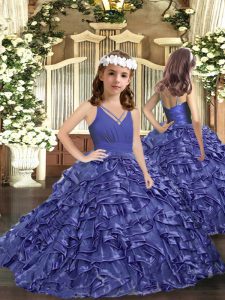 Lavender Sleeveless Organza Zipper Little Girl Pageant Gowns for Party and Sweet 16 and Wedding Party