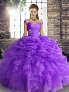 Sweet Sleeveless Beading and Ruffles and Pick Ups Lace Up Sweet 16 Quinceanera Dress