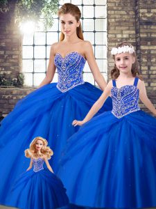 Sleeveless Brush Train Beading and Pick Ups Lace Up Quinceanera Gowns