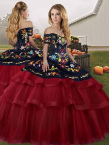 Fine Sleeveless Brush Train Embroidery and Ruffled Layers Lace Up 15th Birthday Dress