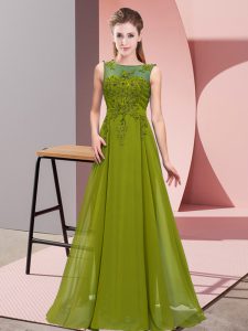 Fashion Scoop Sleeveless Zipper Damas Dress Olive Green Chiffon