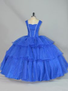 Cheap Blue Sweet 16 Quinceanera Dress Sweet 16 and Quinceanera with Beading and Ruffled Layers Straps Sleeveless Lace Up