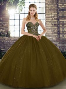 Beading Vestidos de Quinceanera Brown Lace Up Sleeveless Floor Length