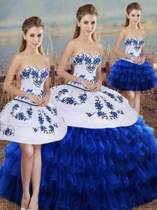 Best Sleeveless Lace Up Floor Length Embroidery and Ruffled Layers and Bowknot Quinceanera Gowns