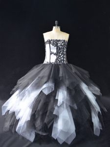 Custom Design White And Black Sweet 16 Quinceanera Dress Sweet 16 and Quinceanera with Lace and Ruffles Strapless Sleeveless Lace Up