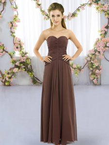 Empire Dama Dress for Quinceanera Brown Sweetheart Chiffon Sleeveless Floor Length Lace Up