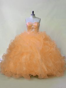 Sweetheart Sleeveless Organza Quinceanera Dresses Beading and Ruffles Lace Up