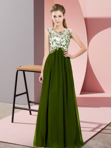 Sexy Chiffon Sleeveless Floor Length Damas Dress and Beading and Appliques