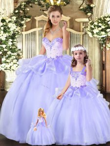 High Class Sweetheart Sleeveless Lace Up Quince Ball Gowns Lavender Organza