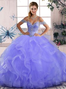 Beauteous Lavender Sleeveless Tulle Lace Up 15 Quinceanera Dress for Sweet 16 and Quinceanera