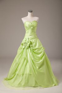 Floor Length Yellow Green Quinceanera Gown Sweetheart Sleeveless Lace Up