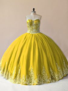 Exquisite Olive Green Ball Gowns Sweetheart Sleeveless Tulle Floor Length Lace Up Embroidery Ball Gown Prom Dress
