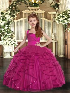 Ruffles Little Girls Pageant Dress Wholesale Fuchsia Lace Up Sleeveless Floor Length