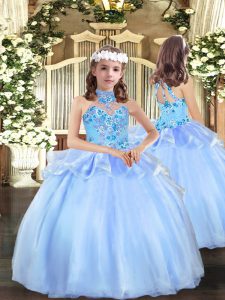 Floor Length Ball Gowns Sleeveless Blue Little Girl Pageant Dress Lace Up