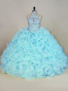Ball Gowns Sleeveless Aqua Blue Sweet 16 Quinceanera Dress Brush Train Lace Up