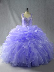 Lavender Straps Zipper Beading and Ruffles 15th Birthday Dress Sleeveless