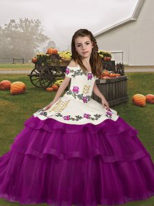 Ball Gowns Girls Pageant Dresses Purple Straps Tulle Sleeveless Floor Length Lace Up