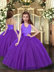 Sleeveless Lace Up Floor Length Ruching Little Girl Pageant Gowns