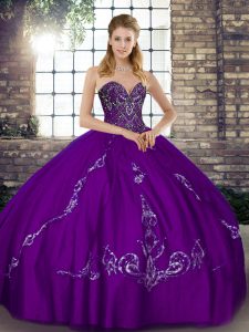 Wonderful Purple Tulle Lace Up 15 Quinceanera Dress Sleeveless Floor Length Beading and Embroidery