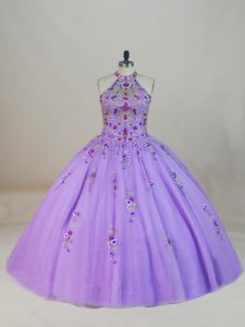 Lace Up 15th Birthday Dress Lavender for Sweet 16 and Quinceanera with Beading and Embroidery Brush Train