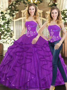 Dynamic Sleeveless Beading and Ruffles Lace Up Vestidos de Quinceanera