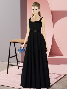 Floor Length Black Dama Dress Chiffon Sleeveless Belt