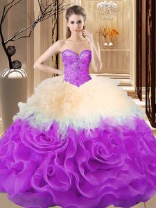 Top Selling Multi-color Sweetheart Neckline Beading and Ruffles Vestidos de Quinceanera Sleeveless Lace Up