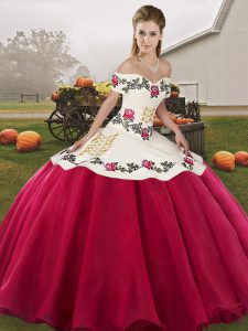 Glamorous Sleeveless Floor Length Embroidery Lace Up Quinceanera Gown with Hot Pink
