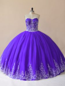 Embroidery Quinceanera Dresses Purple Lace Up Sleeveless Floor Length