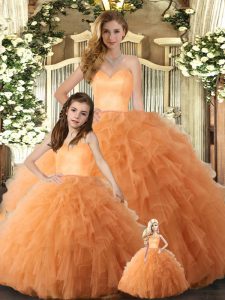 Shining Orange Ball Gowns Ruffles Quinceanera Dress Lace Up Tulle Sleeveless Floor Length