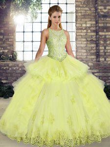 Exceptional Sleeveless Lace and Embroidery and Ruffles Lace Up Sweet 16 Dresses