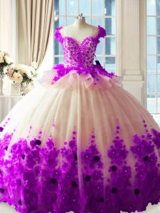 Cute White And Purple Sweet 16 Dress Scoop Sleeveless Brush Train Zipper