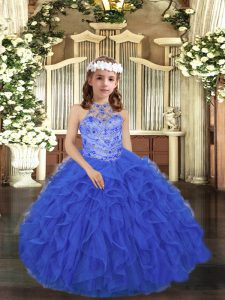 Tulle Sleeveless Floor Length Little Girls Pageant Dress Wholesale and Beading and Ruffles