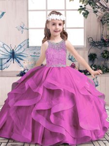 Gorgeous Lilac Scoop Lace Up Beading Kids Formal Wear Sleeveless