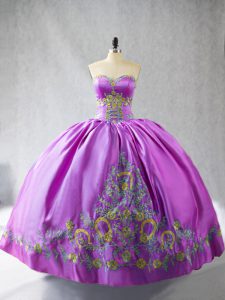 Pretty Lace Up 15th Birthday Dress Lilac for Sweet 16 and Quinceanera with Embroidery