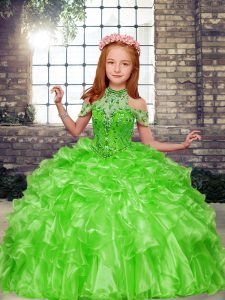 New Style Floor Length Pageant Dress for Teens High-neck Sleeveless Lace Up