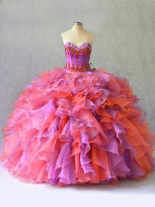 Gorgeous Beading and Ruffles Quinceanera Dress Multi-color Lace Up Sleeveless Floor Length