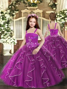 Simple Purple Straps Neckline Ruffles Kids Formal Wear Sleeveless Lace Up