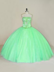 Green Sleeveless Tulle Lace Up Quinceanera Dress for Sweet 16 and Quinceanera