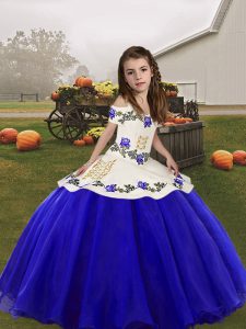 Dramatic Straps Sleeveless Lace Up Little Girl Pageant Dress Royal Blue Organza