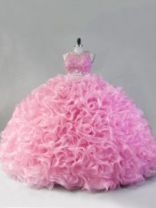 Admirable Pink 15 Quinceanera Dress Sweet 16 and Quinceanera with Beading Scoop Sleeveless Zipper