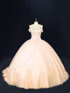 Hot Sale Peach Off The Shoulder Neckline Beading Quinceanera Dress Sleeveless Zipper