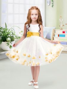 White Sleeveless Tulle Zipper Little Girl Pageant Dress for Wedding Party