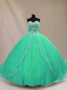 Beautiful Sleeveless Court Train Beading Lace Up 15 Quinceanera Dress