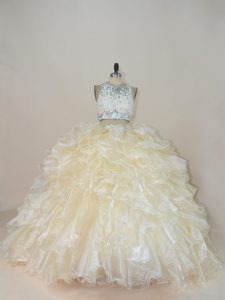 Gorgeous Two Pieces Sleeveless Champagne Quinceanera Gowns Brush Train Zipper