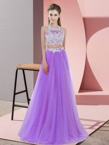 New Arrival Lace Court Dresses for Sweet 16 Lavender Zipper Sleeveless Floor Length