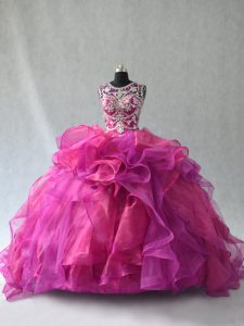 Exquisite Multi-color Organza Lace Up Scoop Sleeveless Floor Length Sweet 16 Dress Beading and Ruffles