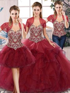 Super Off The Shoulder Sleeveless Tulle Quinceanera Gowns Beading and Ruffles Lace Up