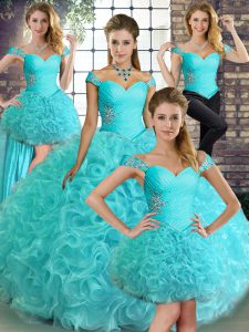 Excellent Off The Shoulder Sleeveless Fabric With Rolling Flowers Quinceanera Gowns Beading Lace Up