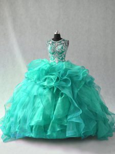 Comfortable Floor Length Ball Gowns Sleeveless Turquoise Sweet 16 Dress Lace Up